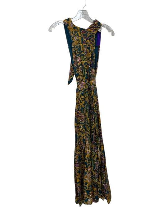 Cleobella Size S Teal & Yellow Viscose High Neck Flowers Sleeveless Maxi Dress Teal & Yellow / S