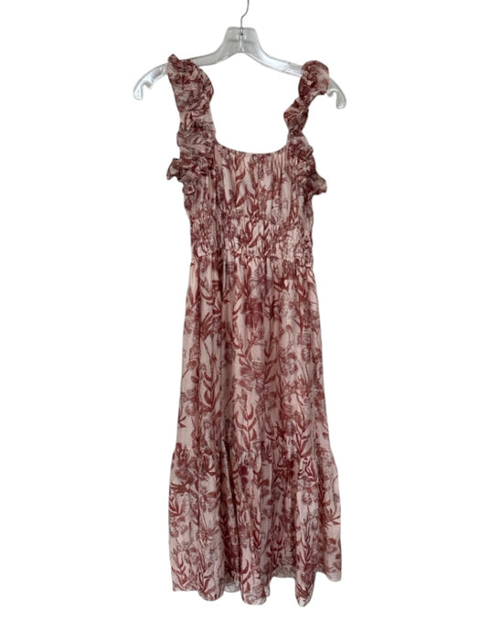 Mello Day Size S Pink & Maroon Tencel Blend Sleeveless Flowers Maxi Dress Pink & Maroon / S
