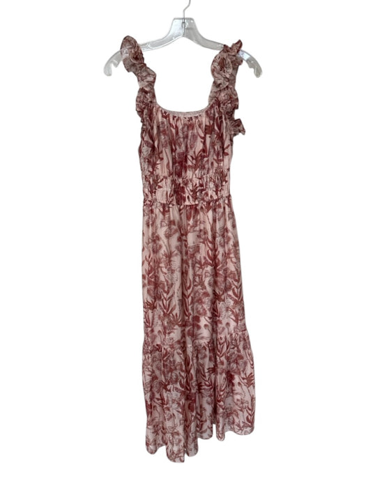Mello Day Size S Pink & Maroon Tencel Blend Sleeveless Flowers Maxi Dress Pink & Maroon / S