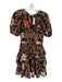 Ulla Johnson Size 2 Black & Rust Silk 3/4 Balloon Sleeve Flowers Front Tie Dress Black & Rust / 2