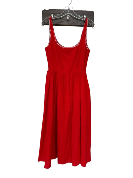 Christian Lacroix Size 4 Red & White Linen Blend Sleeveless Back Zip Maxi Dress Red & White / 4