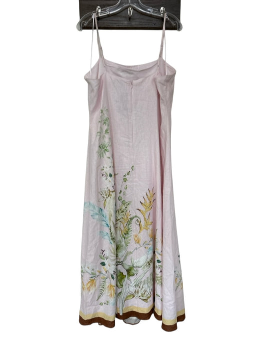 Rachel Zoe Size L Pink & Brown Linen Blend Spaghetti Strap Botanical Lined Dress Pink & Brown / L