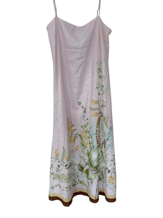 Rachel Zoe Size L Pink & Brown Linen Blend Spaghetti Strap Botanical Lined Dress Pink & Brown / L