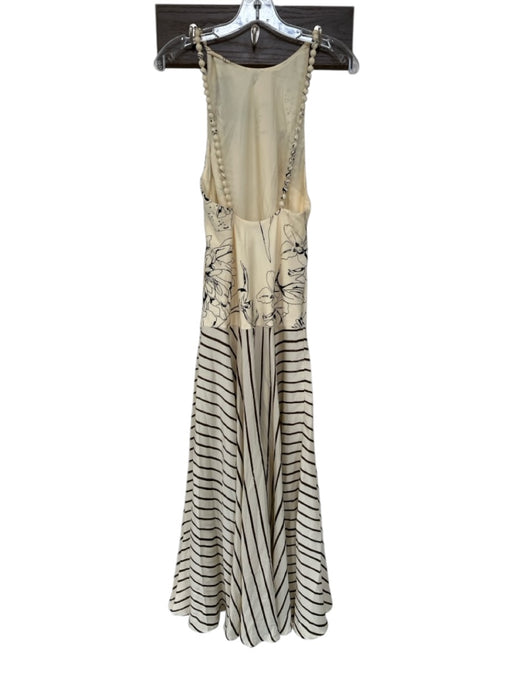 Topshop Size 4 Cream & Black Polyester Sleeveless Stripes & Floral Maxi Dress Cream & Black / 4