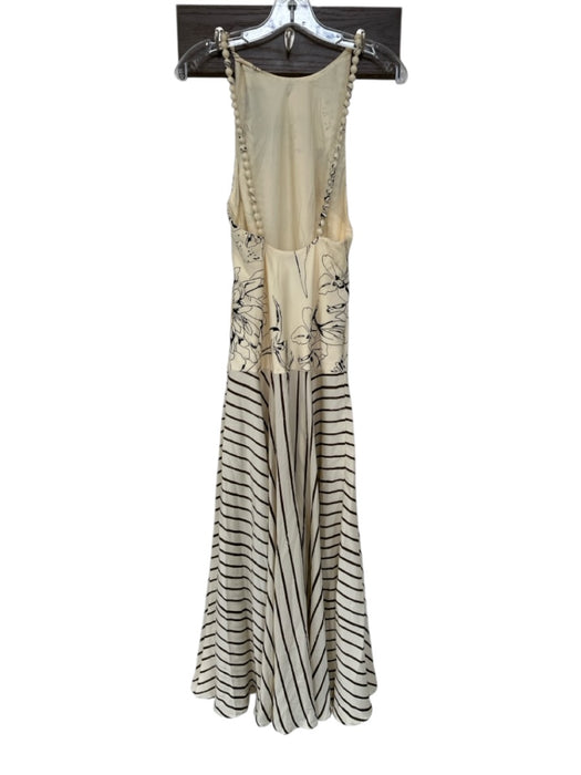 Topshop Size 4 Cream & Black Polyester Sleeveless Stripes & Floral Maxi Dress Cream & Black / 4