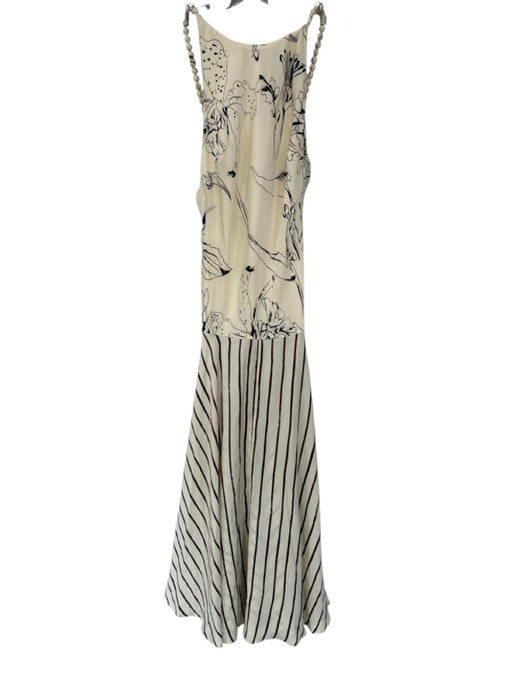 Topshop Size 4 Cream & Black Polyester Sleeveless Stripes & Floral Maxi Dress Cream & Black / 4
