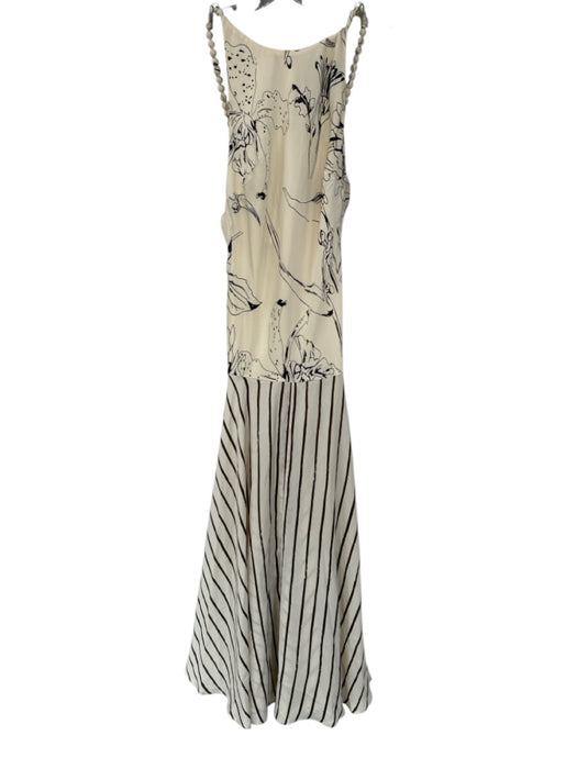 Topshop Size 4 Cream & Black Polyester Sleeveless Stripes & Floral Maxi Dress Cream & Black / 4