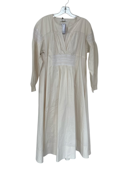 Banana Republic Size SP Cream Cotton Long Balloon Sleeve Smocked Waist Dress Cream / SP