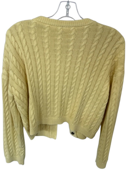 YFB Size M Yellow Cotton Knit Clasp Buttons Cardigan Cable Knit Sweater Yellow / M