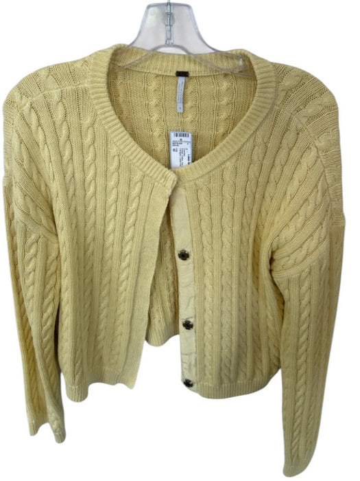 YFB Size M Yellow Cotton Knit Clasp Buttons Cardigan Cable Knit Sweater Yellow / M