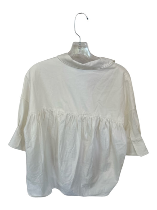 Maeve Size S White Cotton Blend Button Up Short Sleeve Top White / S