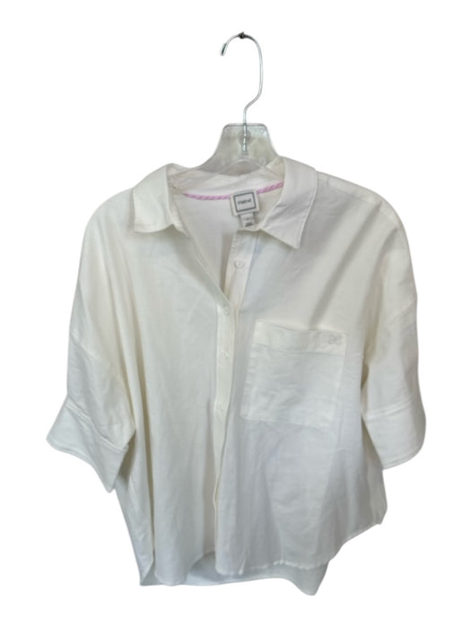 Maeve Size S White Cotton Blend Button Up Short Sleeve Top White / S