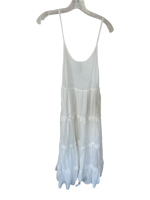 Anthropologie Size S White Viscose Blend Tiered Maxi Eyelet Lace Detail Dress White / S