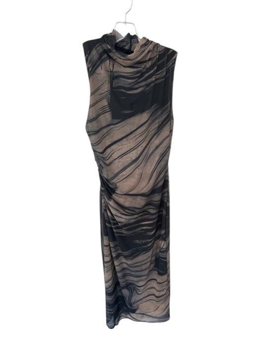 House of Harlow Size S Black & Tan Polyester Mesh Tiger Maxi Bodycon Dress Black & Tan / S