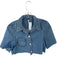 Free People Size 4 Med Light Wash Cotton Short Sleeve Button Down Cropped Top Med Light Wash / 4