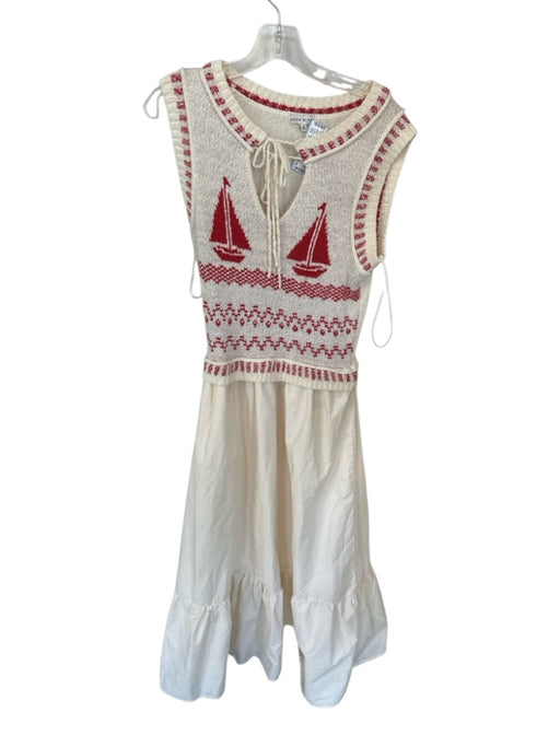Moon River Size M Red & White Tie Front Knit Accent Boats V Neck Dress Red & White / M