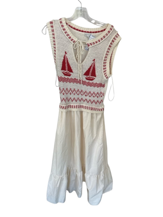 Moon River Size M Red & White Tie Front Knit Accent Boats V Neck Dress Red & White / M