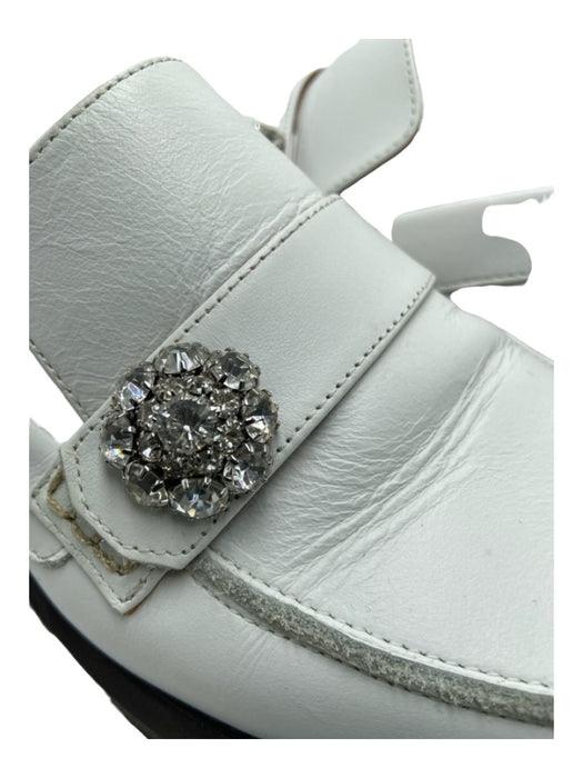 Ganni Shoe Size 38 White Leather Rhinestone Buttons Block Heel loafer Shoes White / 38