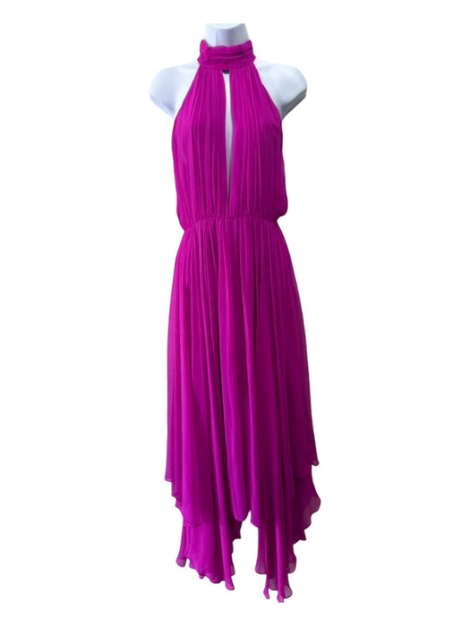 Fleur du Mal Size 4 Fuschia Pink Silk High Neck Slits Maxi Sleeveless Dress Fuschia Pink / 4