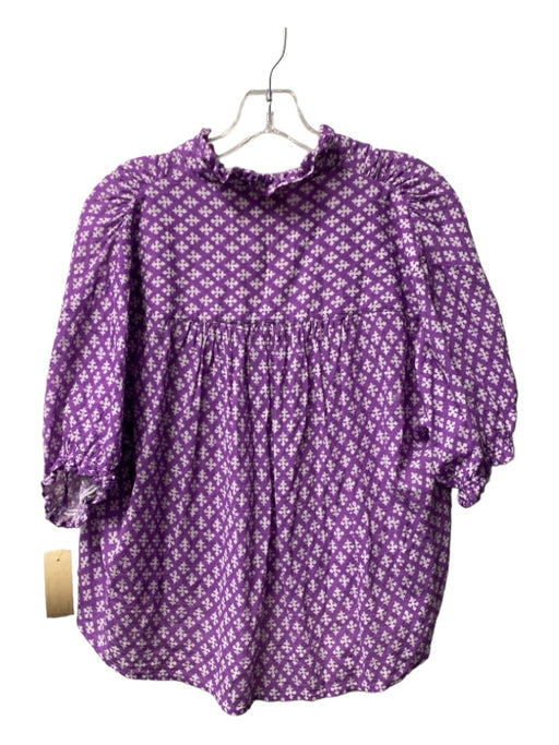 XiRENA Size XS Purple & White Cotton Graphic Print Short Puff Sleeve Top Purple & White / XS