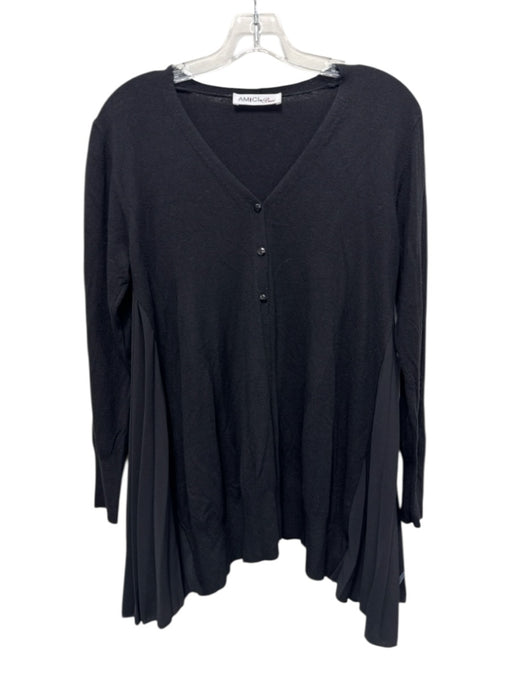 Amici by Baci Size 2 Black Viscose Knit Fabic Block Pleated Side Cardigan Black / 2