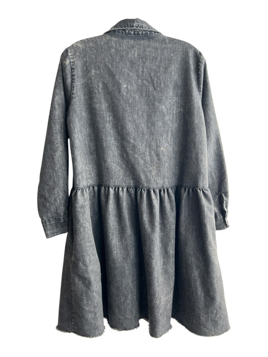 Baci Size Est Small Distressed Black Cotton Long Sleeve Pockets Collared Dress Distressed Black / Est Small