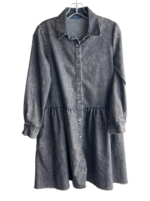 Baci Size Est Small Distressed Black Cotton Long Sleeve Pockets Collared Dress Distressed Black / Est Small