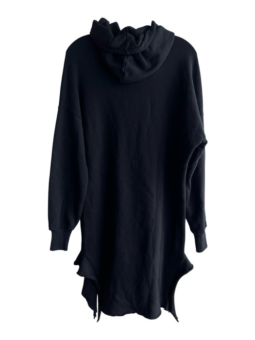 NSF Size P Black Cotton Blend Hood Tie at Neck Long Sleeve Raw Hem Dress Black / P