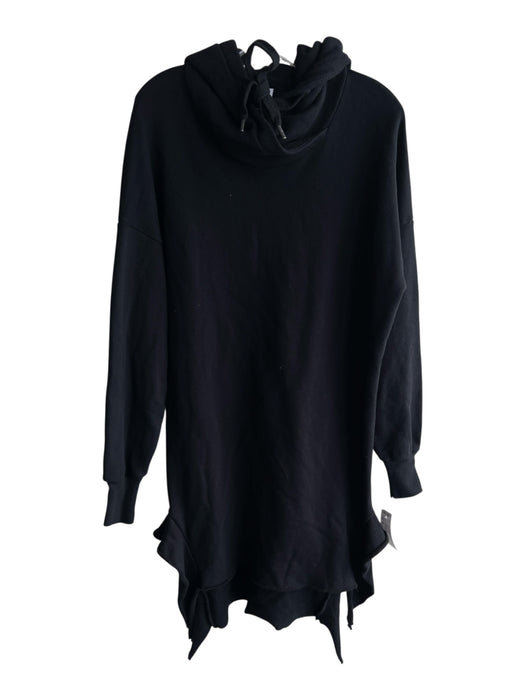 NSF Size P Black Cotton Blend Hood Tie at Neck Long Sleeve Raw Hem Dress Black / P