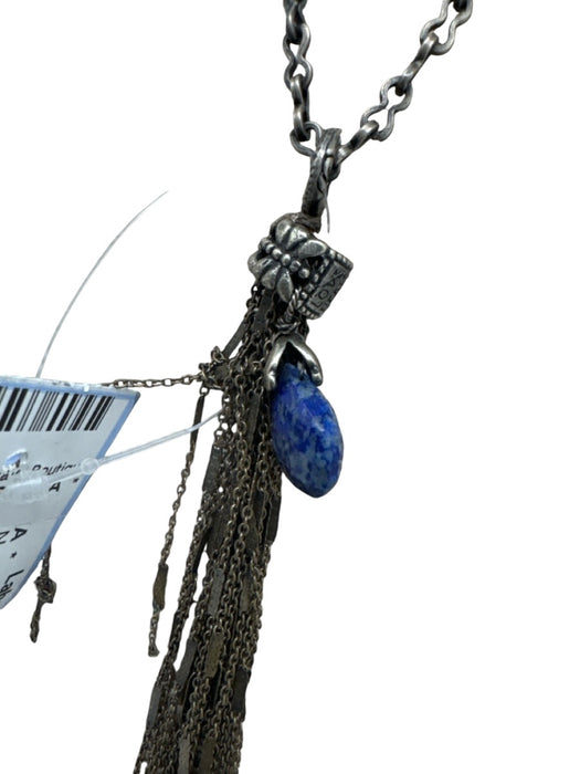 Love Heals Silver & Blue Silver Tone Metal Lapis Tassel Charm Necklace Silver & Blue