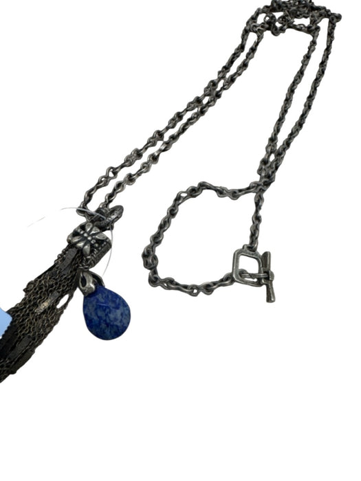 Love Heals Silver & Blue Silver Tone Metal Lapis Tassel Charm Necklace Silver & Blue