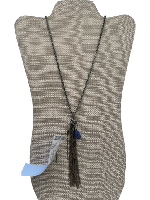 Love Heals Silver & Blue Silver Tone Metal Lapis Tassel Charm Necklace Silver & Blue