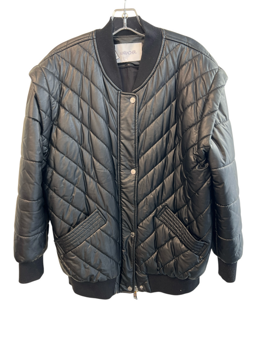 Maria Cher Size Small Black Polyurethane Front Zip & Snap Pockets Jacket Black / Small