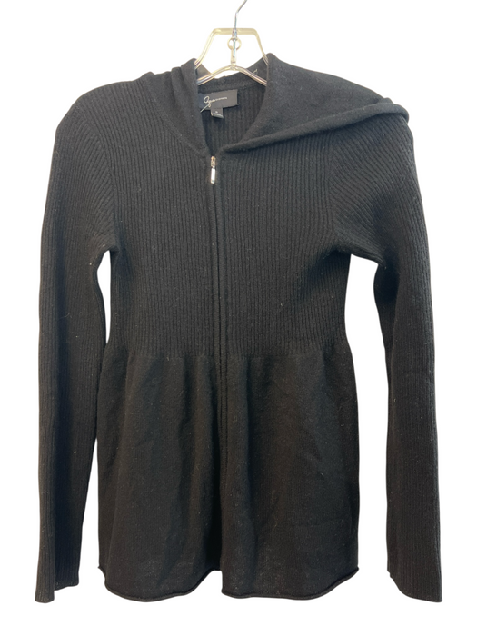 Aqua Cashmere Size Small Black Cashmere Front Zip Hood Ribbed Accents Sweater Black / Small