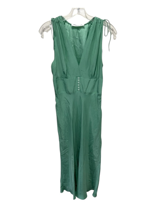 Amanda Uprichard Size L Mint Green Silk V Neck Button Detail Sleeveless Dress Mint Green / L