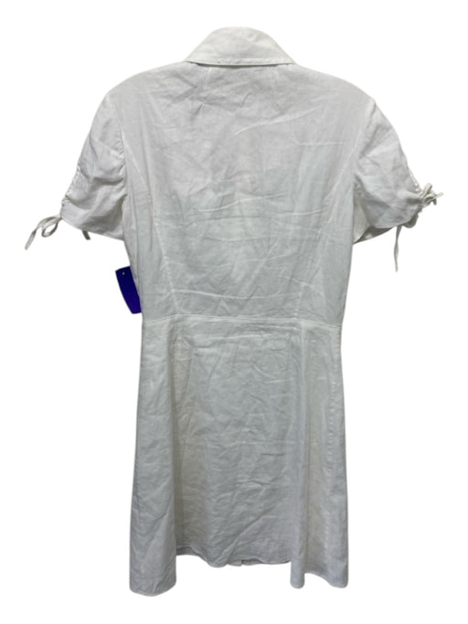 Theory Size 6 White Linen Blend Collar Button Up Short Sleeve Dress White / 6
