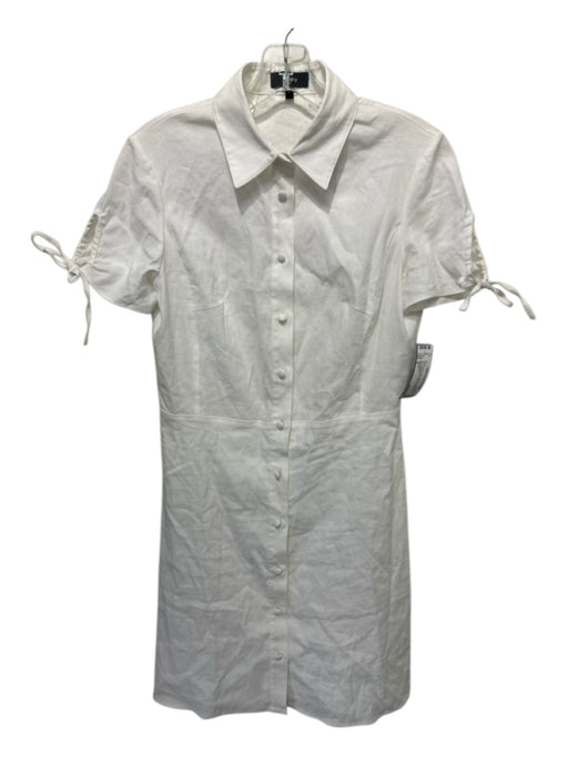 Theory Size 6 White Linen Blend Collar Button Up Short Sleeve Dress White / 6