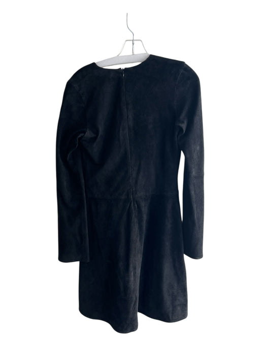 AS by DF Size S Black Leather & Polyester V Neck Suede Long Sleeve Dress Black / S