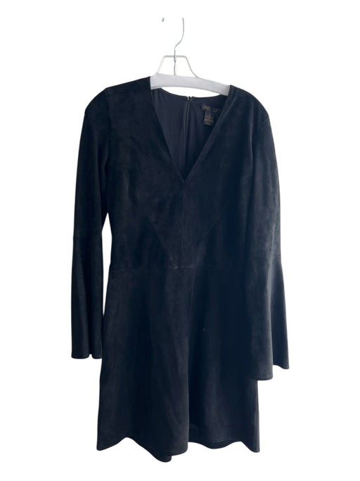 AS by DF Size S Black Leather & Polyester V Neck Suede Long Sleeve Dress Black / S