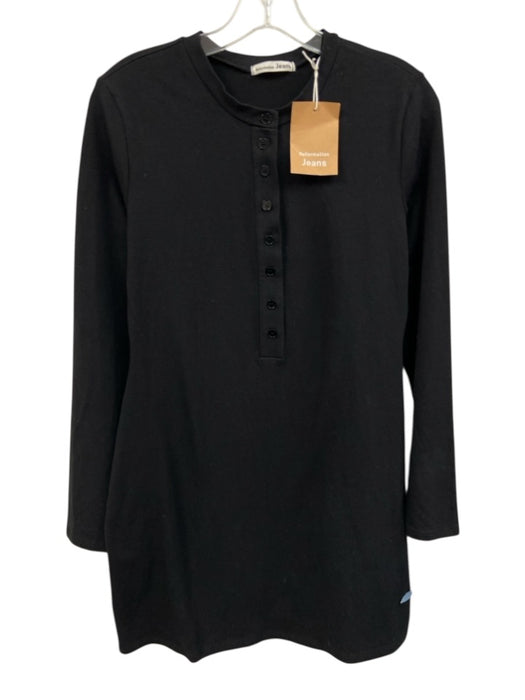 Reformation Jeans Size L Black Cotton Blend Long Sleeve Half Button Dress Black / L