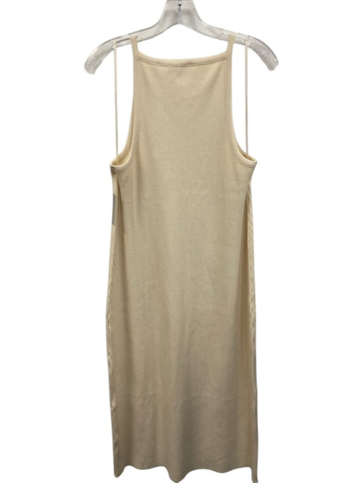 Vince Size L Cream White Cotton Blend Sleeveless Ribbed Midi Tank Dress Dress Cream White / L