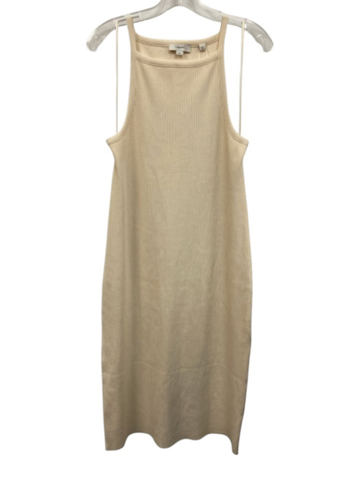 Vince Size L Cream White Cotton Blend Sleeveless Ribbed Midi Tank Dress Dress Cream White / L