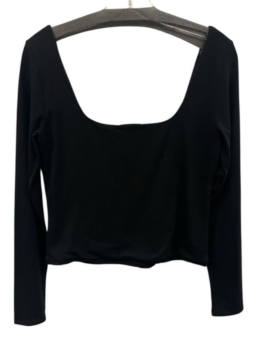 Vince Size M Black Cotton Long Sleeve Square Neck Cropped Top Black / M