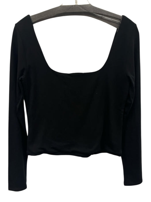 Vince Size M Black Cotton Long Sleeve Square Neck Cropped Top Black / M