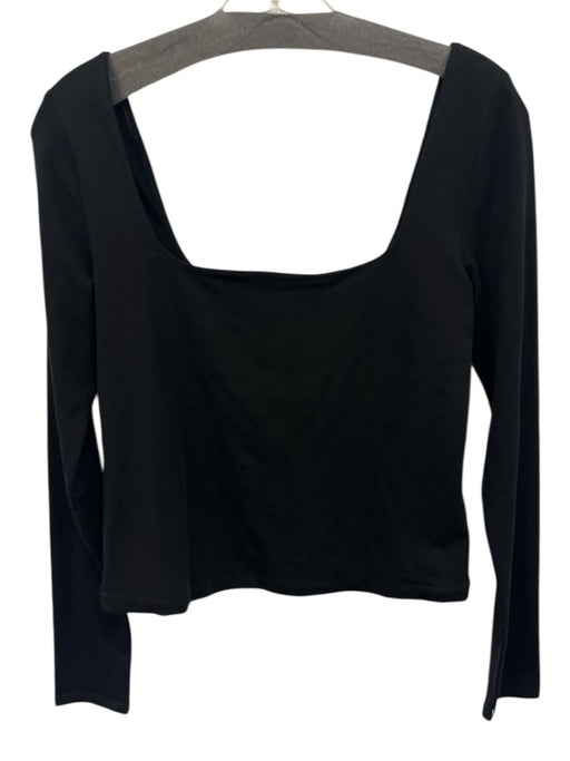 Vince Size M Black Cotton Long Sleeve Square Neck Cropped Top Black / M