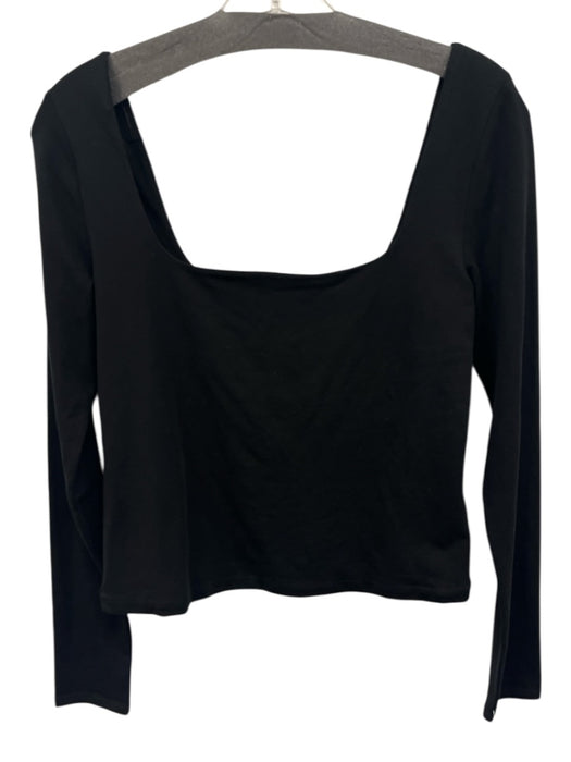 Vince Size M Black Cotton Long Sleeve Square Neck Cropped Top Black / M