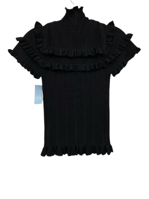 Anthropologie Size S Black Viscose Short Sleeve Knit Ruffle Detail Top Black / S
