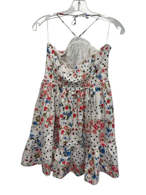 Anthropologie Size M White & Multi Cotton Floral Polka Dot Tie Halter Dress White & Multi / M