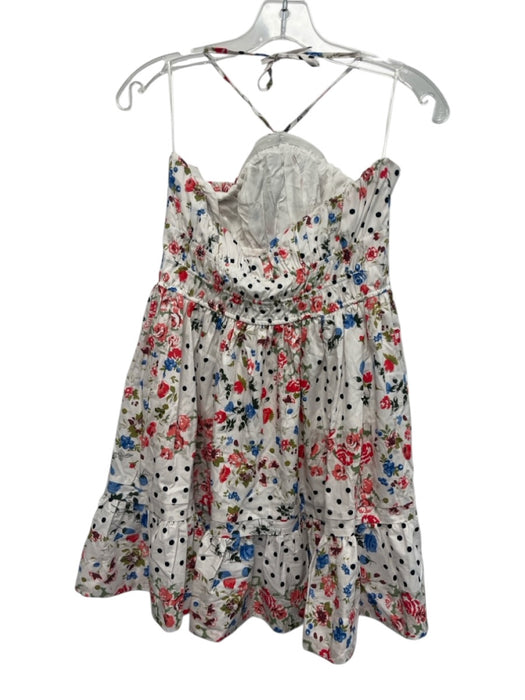 Anthropologie Size M White & Multi Cotton Floral Polka Dot Tie Halter Dress White & Multi / M