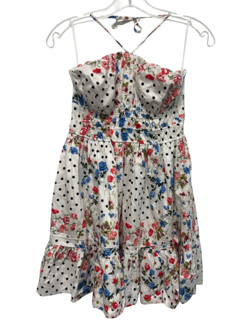 Anthropologie Size M White & Multi Cotton Floral Polka Dot Tie Halter Dress White & Multi / M